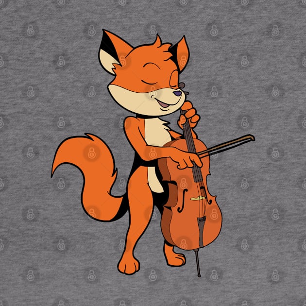 Comic fox plays cello by Modern Medieval Design